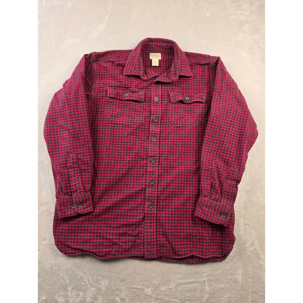 LL Bean Flannel Shirt Mens L Tall Red Black Plaid Traditional Fit Cotton Pilling